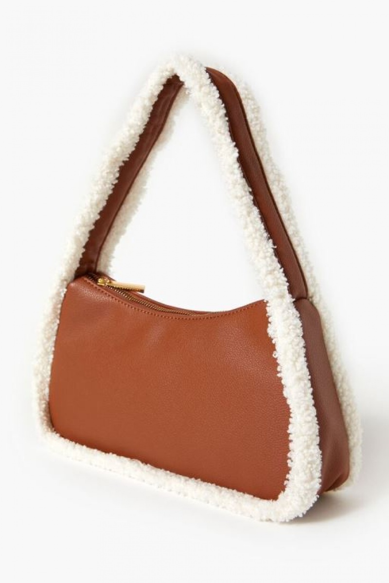 Bolsas Forever 21 Faux Shearling Trim Faux Cuero Handbag Mujer Marrones | ekuiVHb0qaA