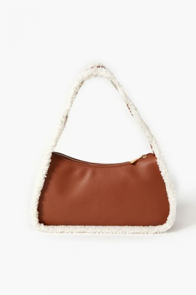 Bolsas Forever 21 Faux Shearling Trim Faux Cuero Handbag Mujer Marrones | ekuiVHb0qaA