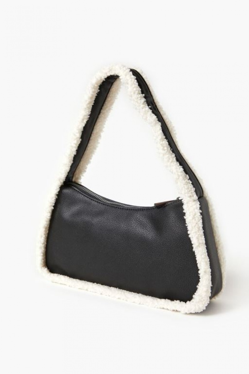 Bolsas Forever 21 Faux Shearling Trim Faux Cuero Handbag Mujer Negras | okKi8OHLMOO