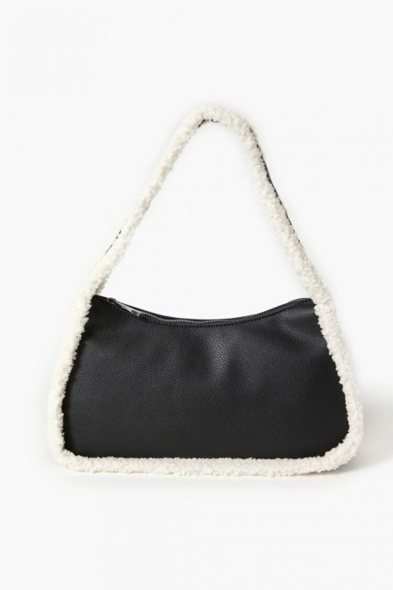 Bolsas Forever 21 Faux Shearling Trim Faux Cuero Handbag Mujer Negras | okKi8OHLMOO