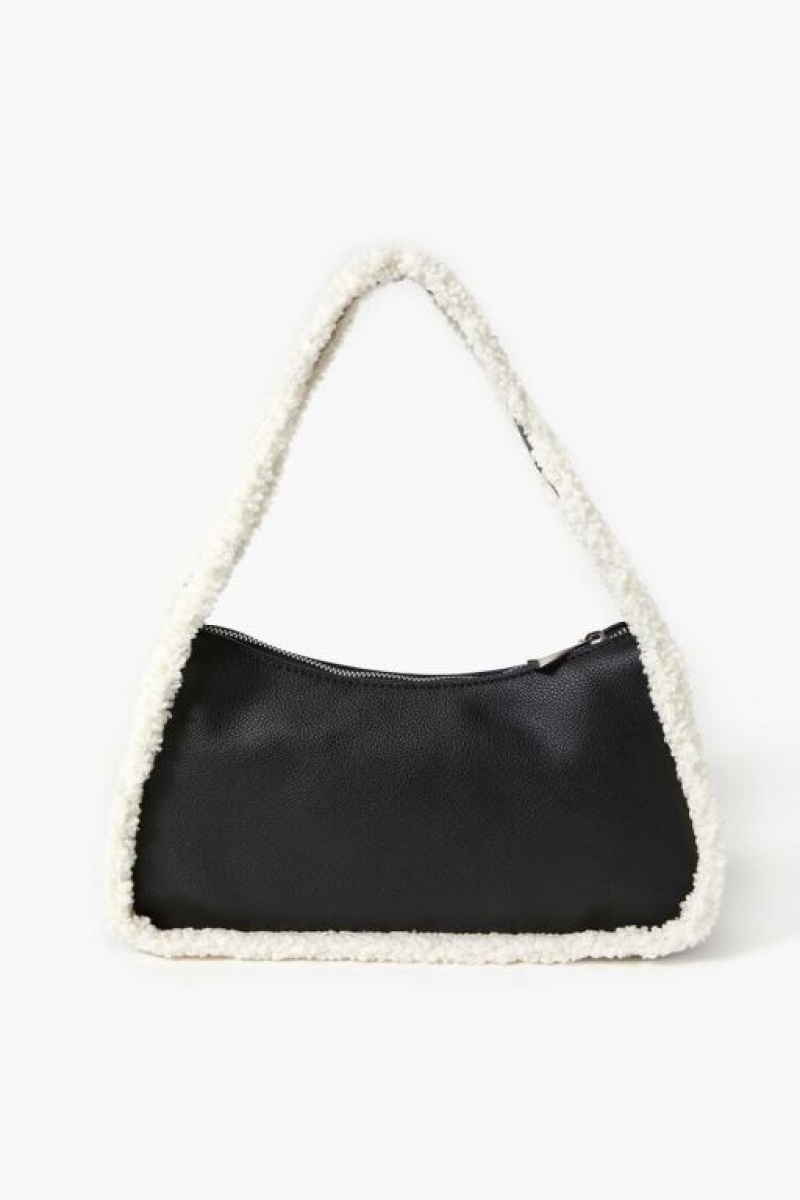 Bolsas Forever 21 Faux Shearling Trim Faux Cuero Handbag Mujer Negras | okKi8OHLMOO