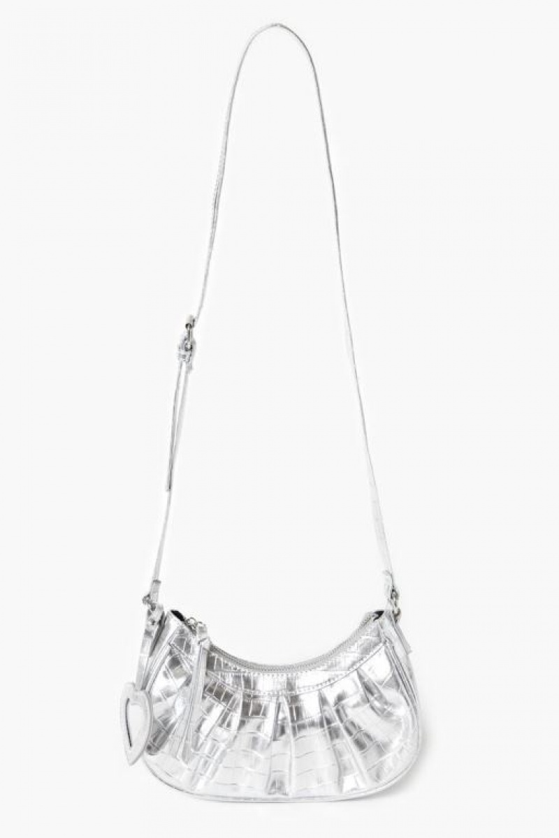 Bolsas Forever 21 Metallic Crescent Crossbody Mujer Plateadas | zx6F5aUT9Om