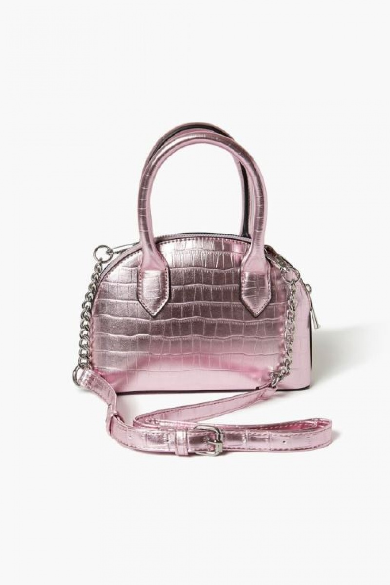 Bolsas Forever 21 Metallic Faux Croc Crossbody Mujer Rosas | wh96MSL94Rm