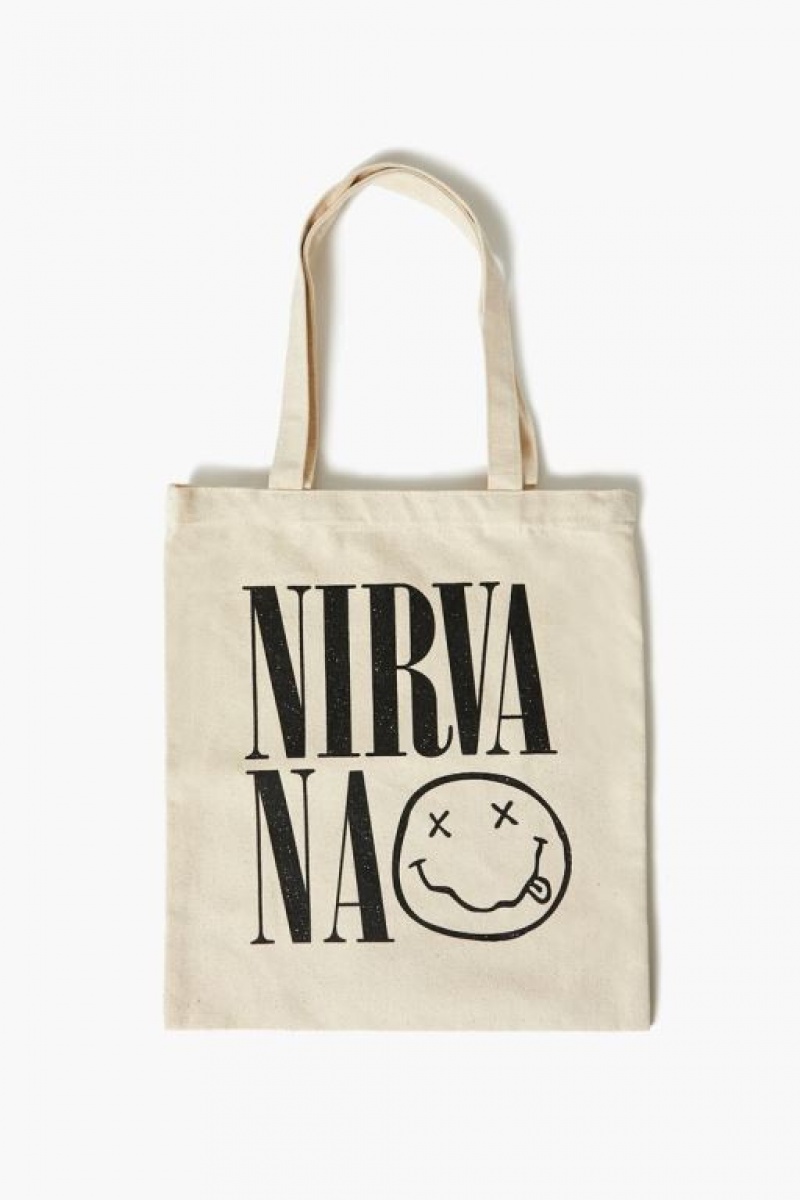 Bolsas Forever 21 Nirvana Estampadas Tote Mujer Beige Negras | 7az0pbrzmWo