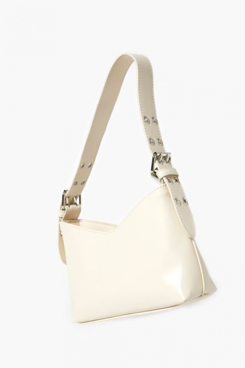 Bolsas Forever 21 Notched Faux Cuero Handbag Mujer Creme | qjlLS34mVUL