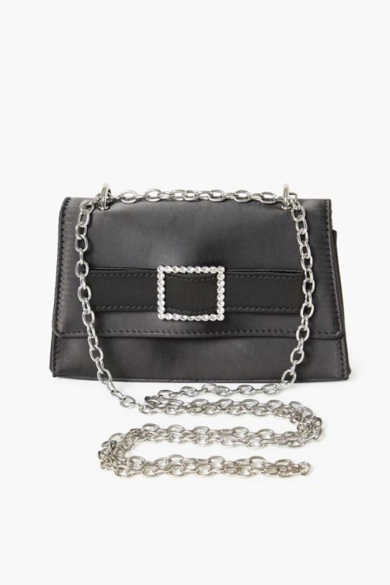 Bolsas Forever 21 Rhinestone Buckle Shoulder Mujer Negras | D634kENSDpq