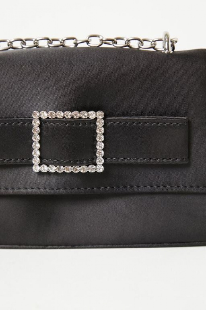 Bolsas Forever 21 Rhinestone Buckle Shoulder Mujer Negras | D634kENSDpq