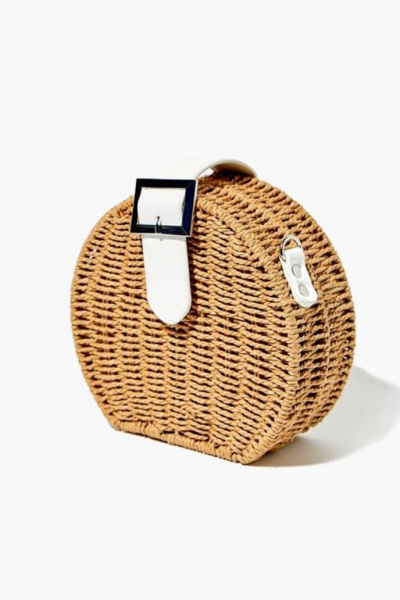 Bolsas Forever 21 Round Straw Crossbody Mujer Blancas | LUvop6lG8nW