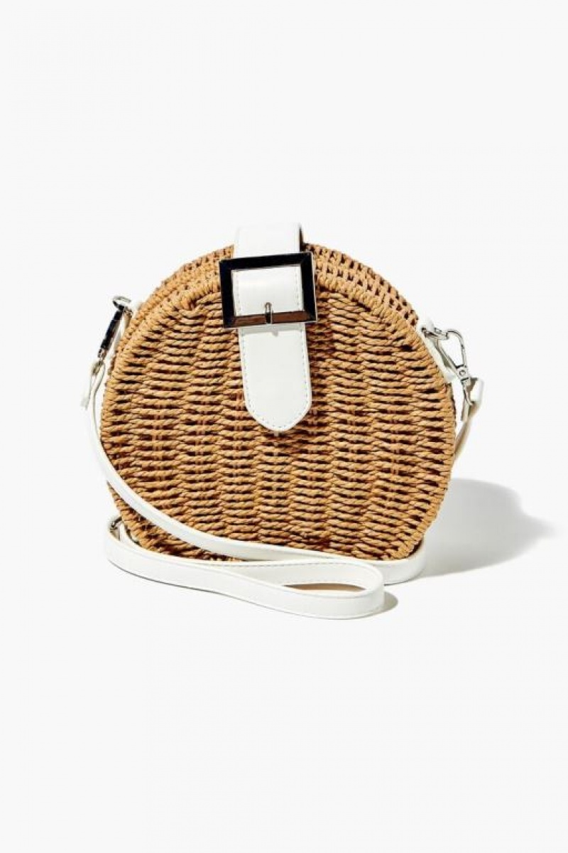 Bolsas Forever 21 Round Straw Crossbody Mujer Blancas | LUvop6lG8nW