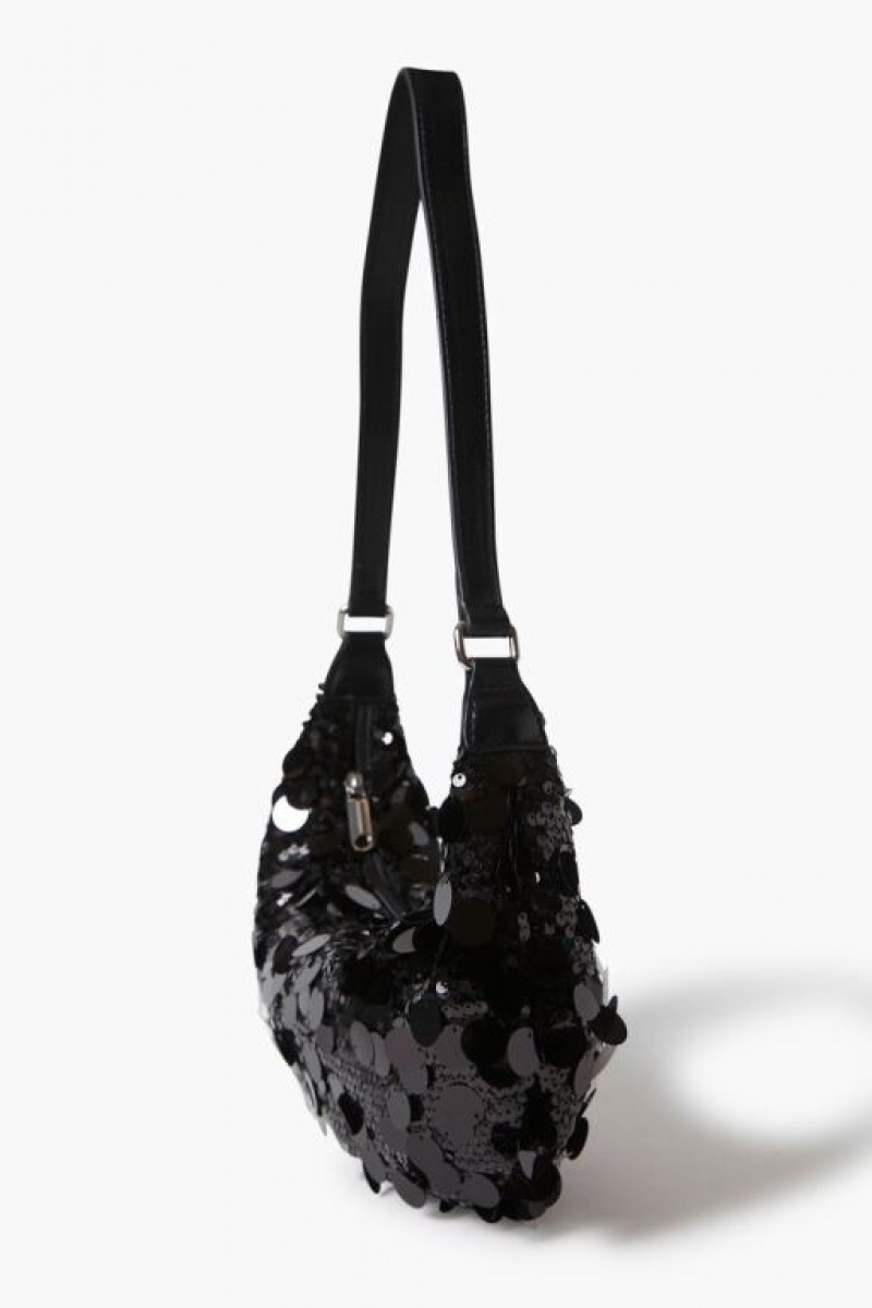 Bolsas Forever 21 Sequin Crescent Shoulder Mujer Negras | ayAyN5IE8G9