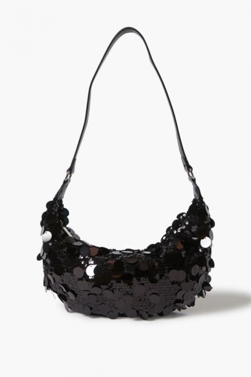 Bolsas Forever 21 Sequin Crescent Shoulder Mujer Negras | ayAyN5IE8G9