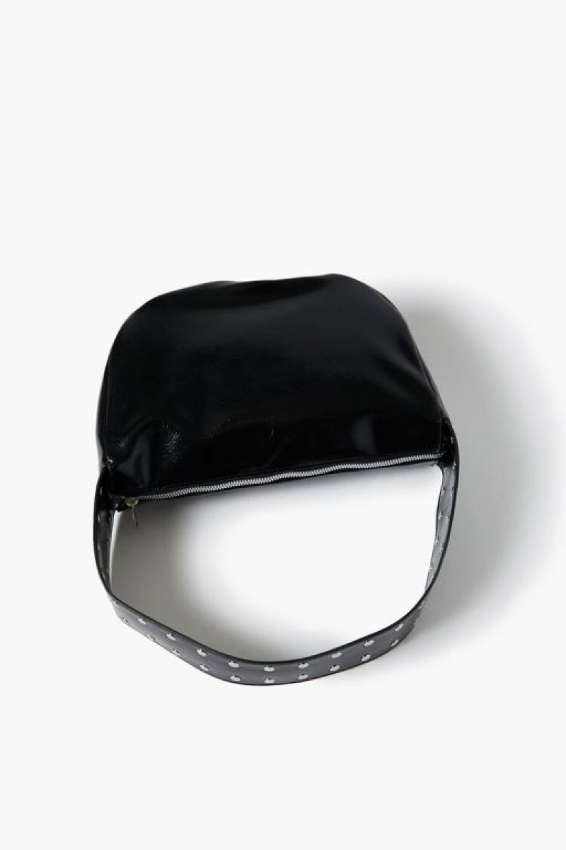 Bolsas Forever 21 Studded Crescent Shoulder Mujer Negras | b3jYpHEfHkw