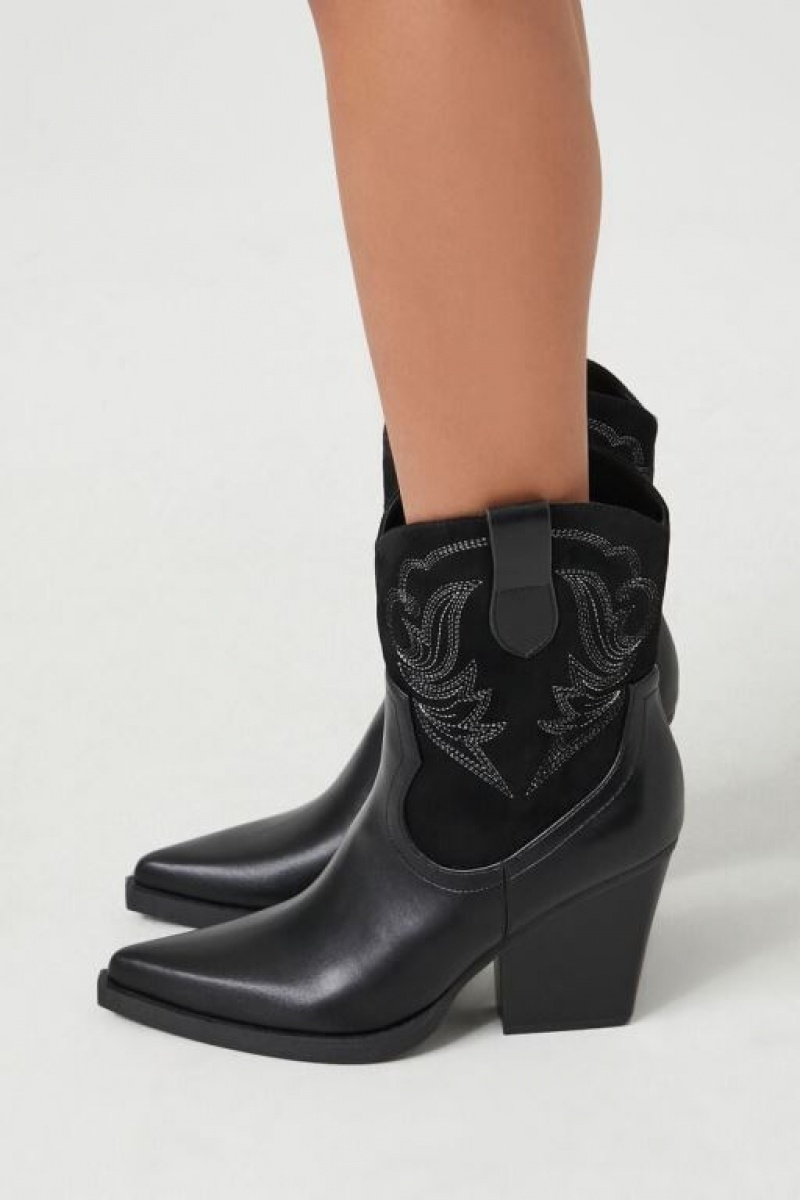 Botas Forever 21 Ankle Cowboy Mujer Negras | wNDf1J8qZJC