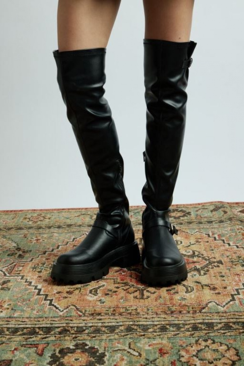 Botas Forever 21 Buckled Faux Cuero Knee High Mujer Negras | sHeiuM60LO1