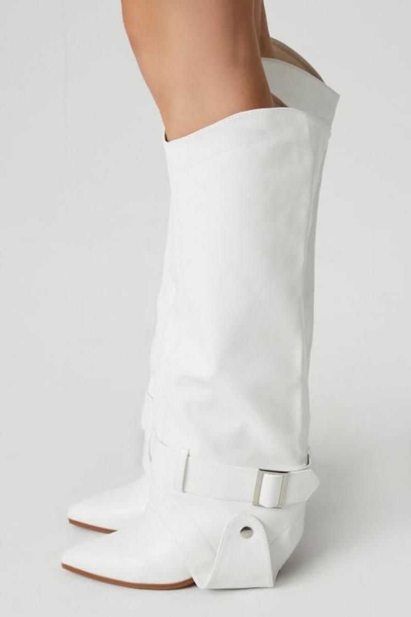 Botas Forever 21 Buckled Faux Cuero Mujer Blancas | J4dR8MF42OA