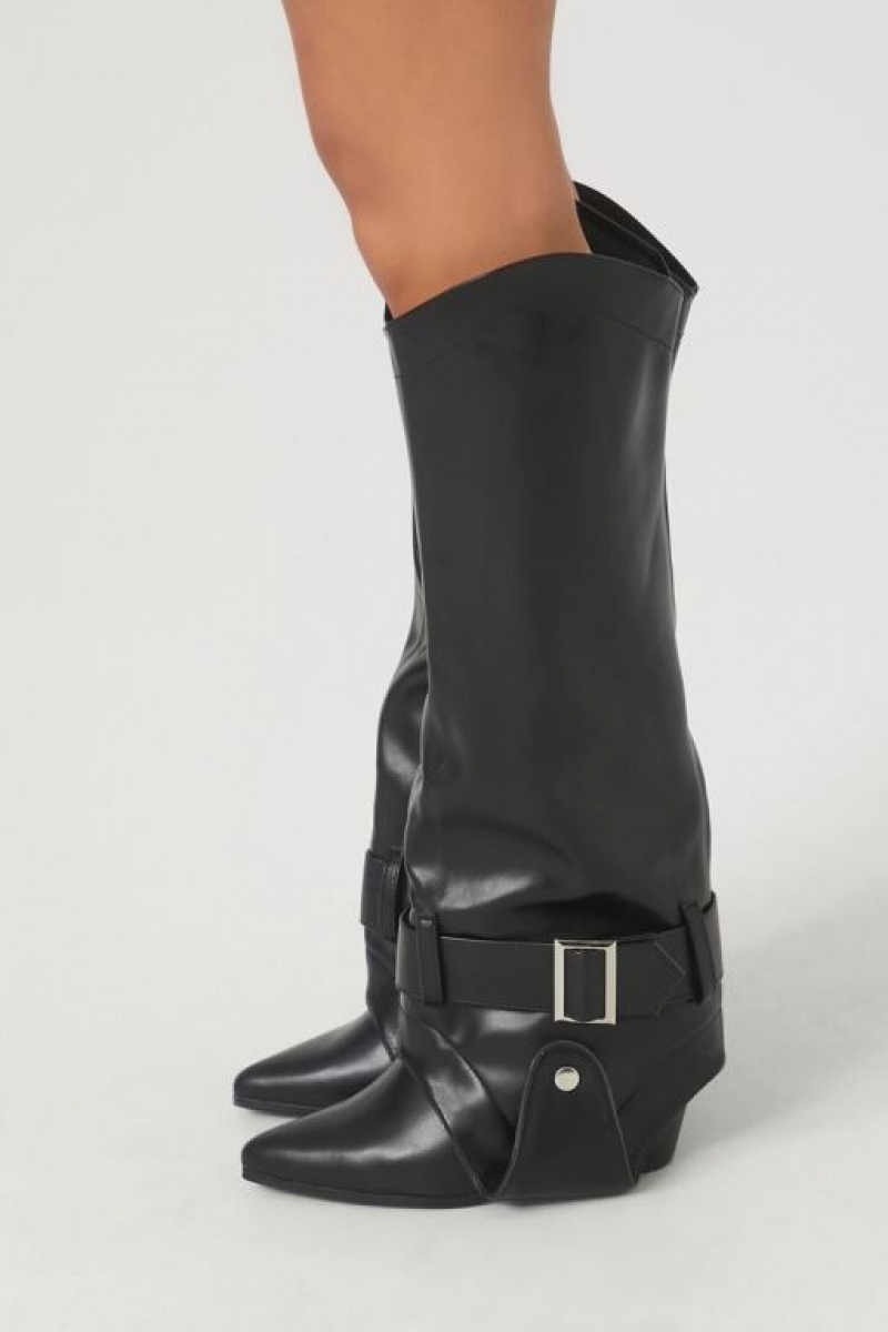 Botas Forever 21 Buckled Faux Cuero Mujer Negras | 4m9GXNeFCna