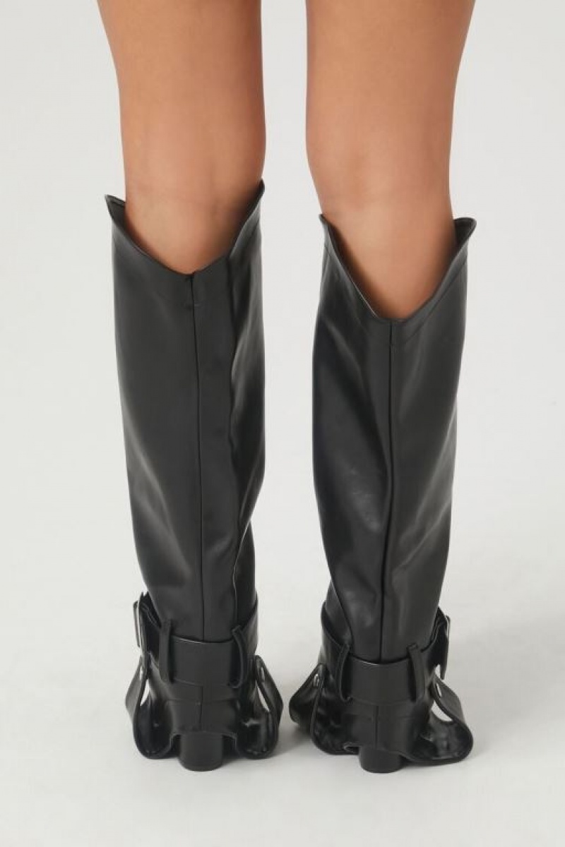 Botas Forever 21 Buckled Faux Cuero Mujer Negras | 4m9GXNeFCna