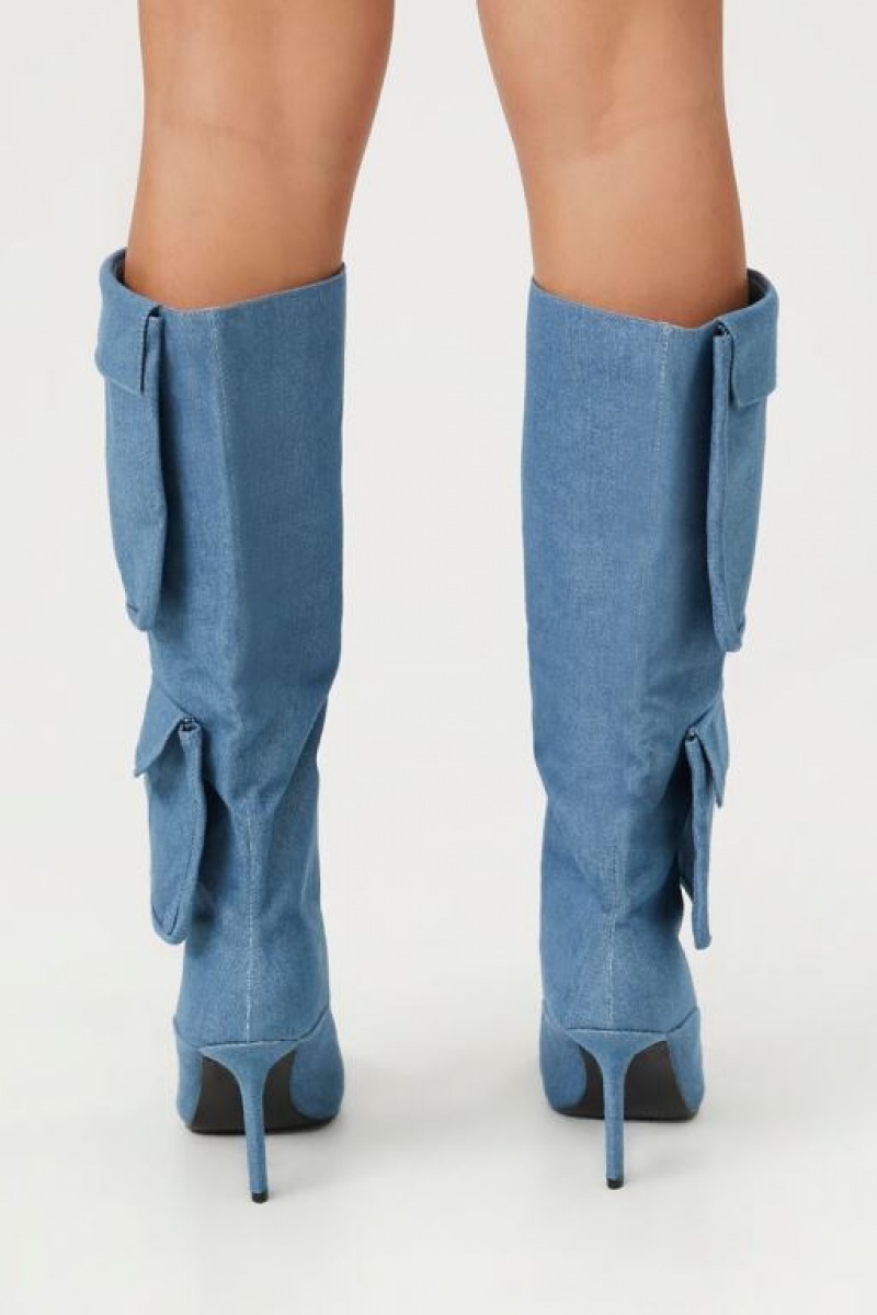 Botas Forever 21 Denim Cargo Stiletto Mujer Azules | wlBzw9FqdT2