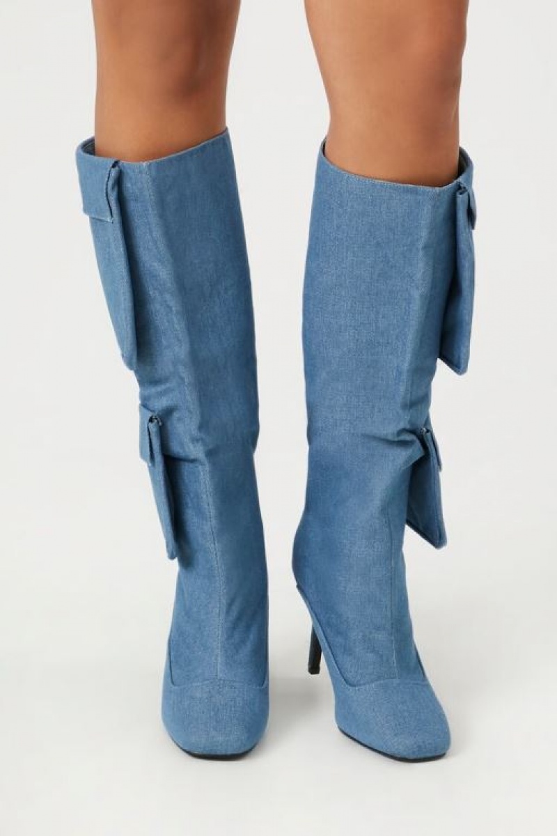 Botas Forever 21 Denim Cargo Stiletto Mujer Azules | wlBzw9FqdT2