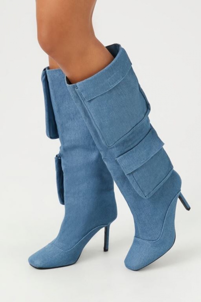 Botas Forever 21 Denim Cargo Stiletto Mujer Azules | wlBzw9FqdT2