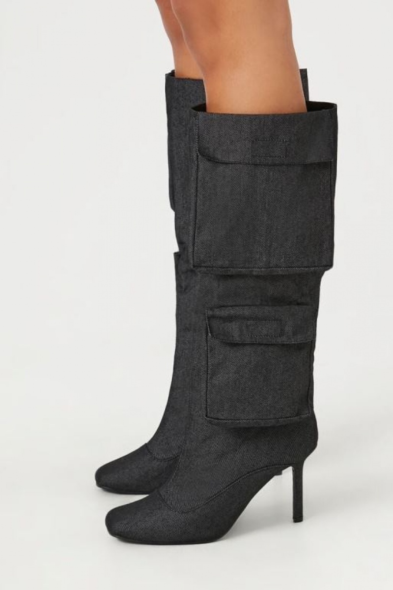 Botas Forever 21 Denim Cargo Stiletto Mujer Negras | wW1PoQP8Ijh