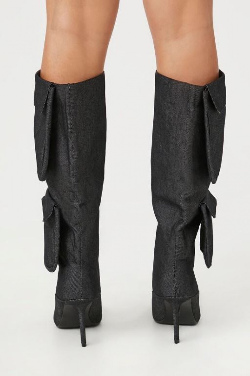 Botas Forever 21 Denim Cargo Stiletto Mujer Negras | wW1PoQP8Ijh