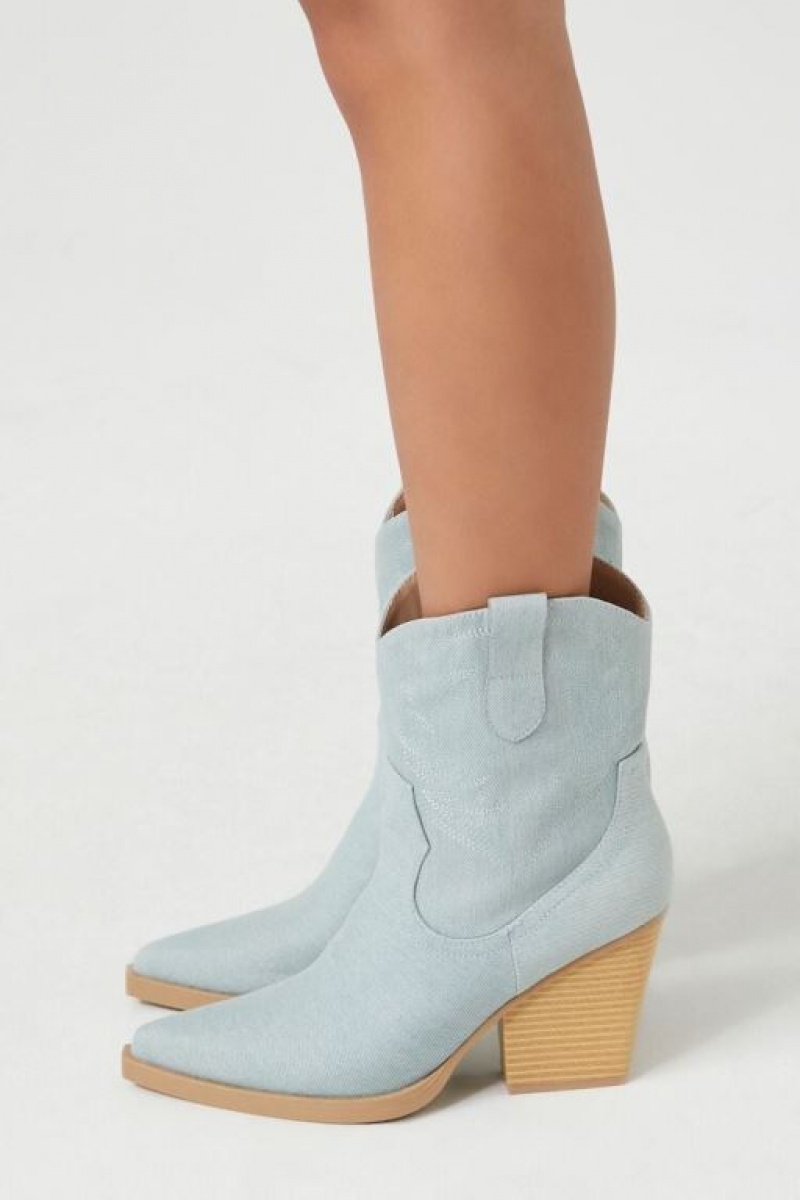 Botas Forever 21 Denim Cowboy Ankle Mujer Azules | Q6Dx8oBXLkH