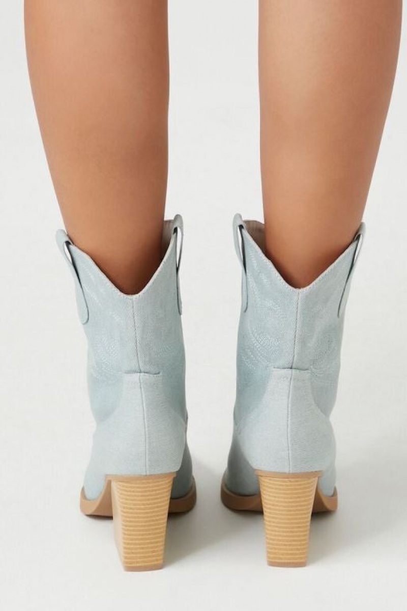 Botas Forever 21 Denim Cowboy Ankle Mujer Azules | Q6Dx8oBXLkH