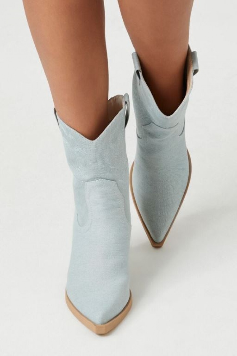 Botas Forever 21 Denim Cowboy Ankle Mujer Azules | Q6Dx8oBXLkH