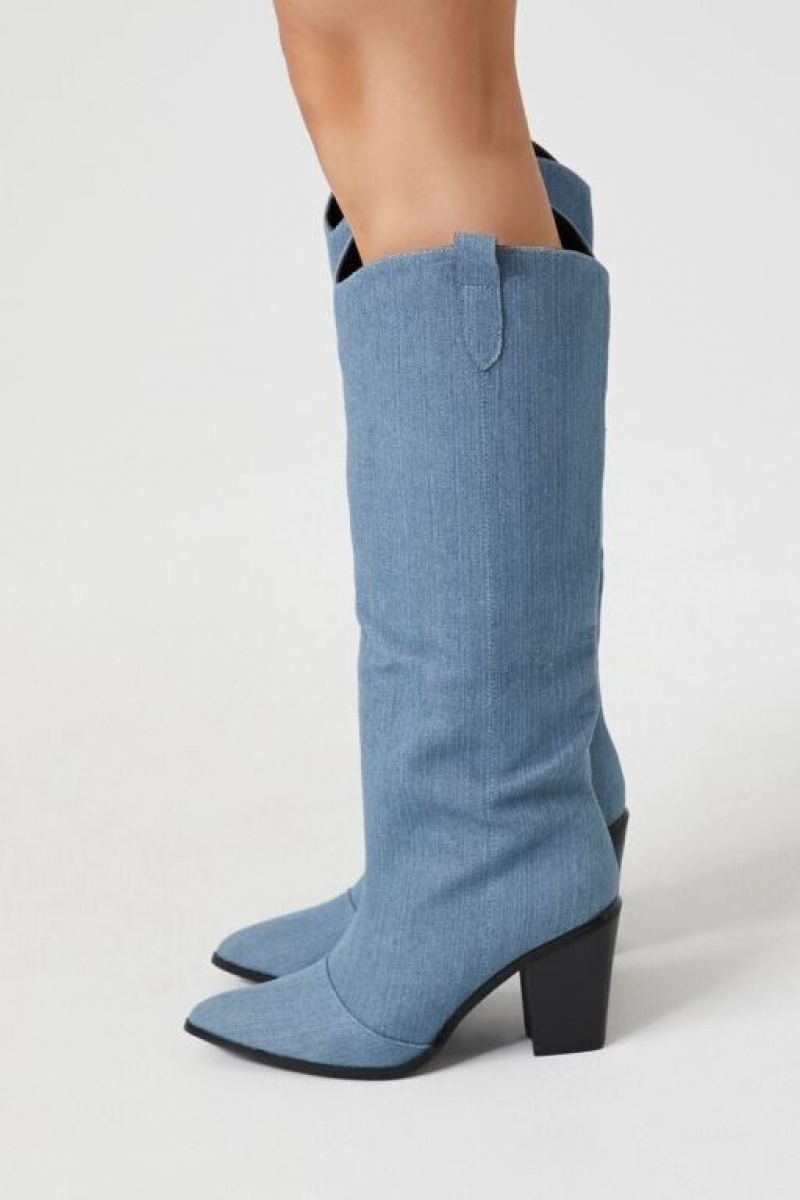 Botas Forever 21 Denim Cowboy Mujer Azules | JKB9qWzCSen