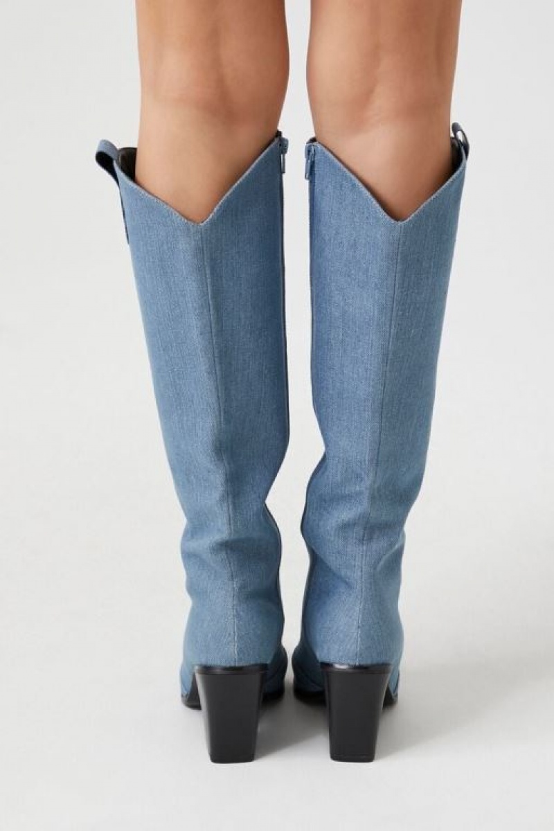 Botas Forever 21 Denim Cowboy Mujer Azules | JKB9qWzCSen