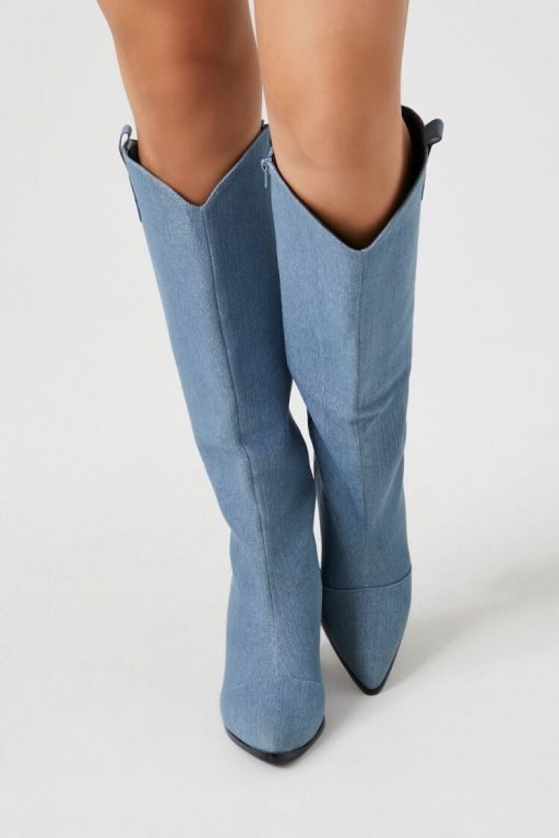 Botas Forever 21 Denim Cowboy Mujer Azules | JKB9qWzCSen