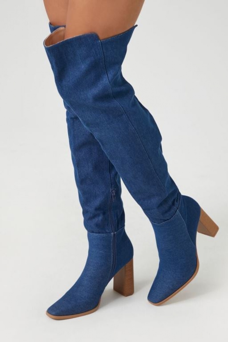 Botas Forever 21 Denim Over The Knee Mujer Azules | Op7K9RCQs38