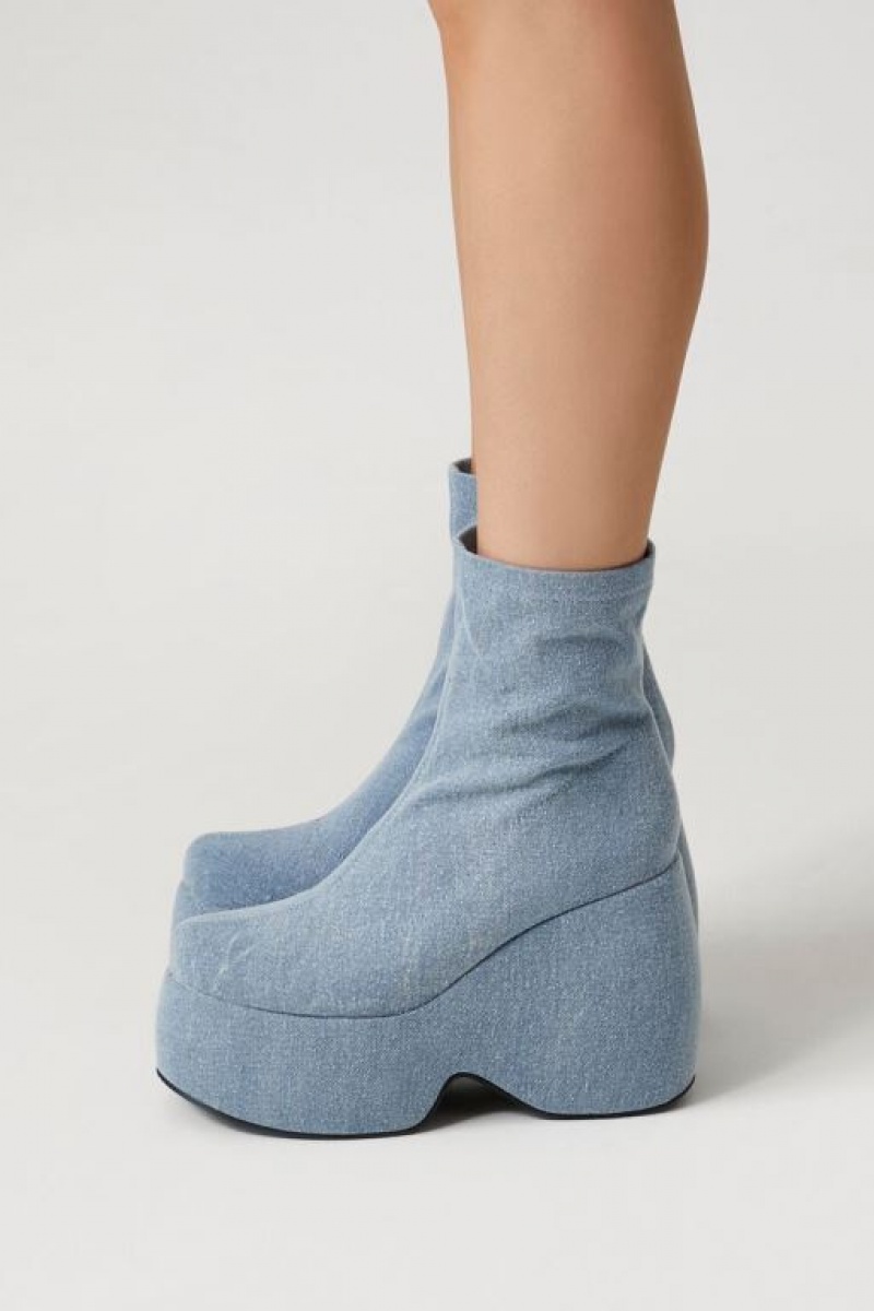 Botas Forever 21 Denim Platform Booties Mujer Azules | XUFjq8TAI9C