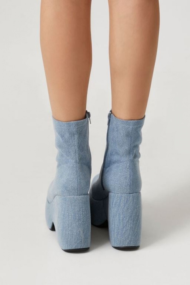 Botas Forever 21 Denim Platform Booties Mujer Azules | XUFjq8TAI9C