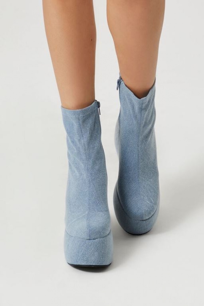 Botas Forever 21 Denim Platform Booties Mujer Azules | XUFjq8TAI9C