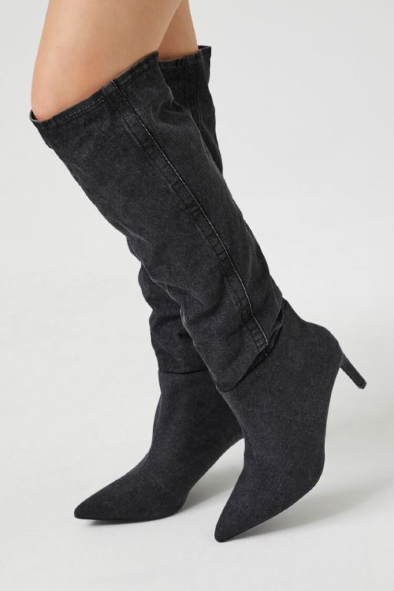 Botas Forever 21 Denim Pointed Toe Stiletto Mujer Negras | X1qlOSsd8Ii