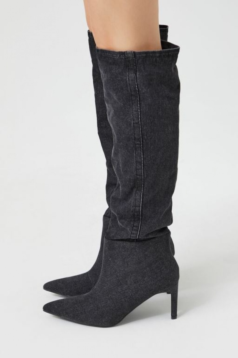 Botas Forever 21 Denim Pointed Toe Stiletto Mujer Negras | X1qlOSsd8Ii