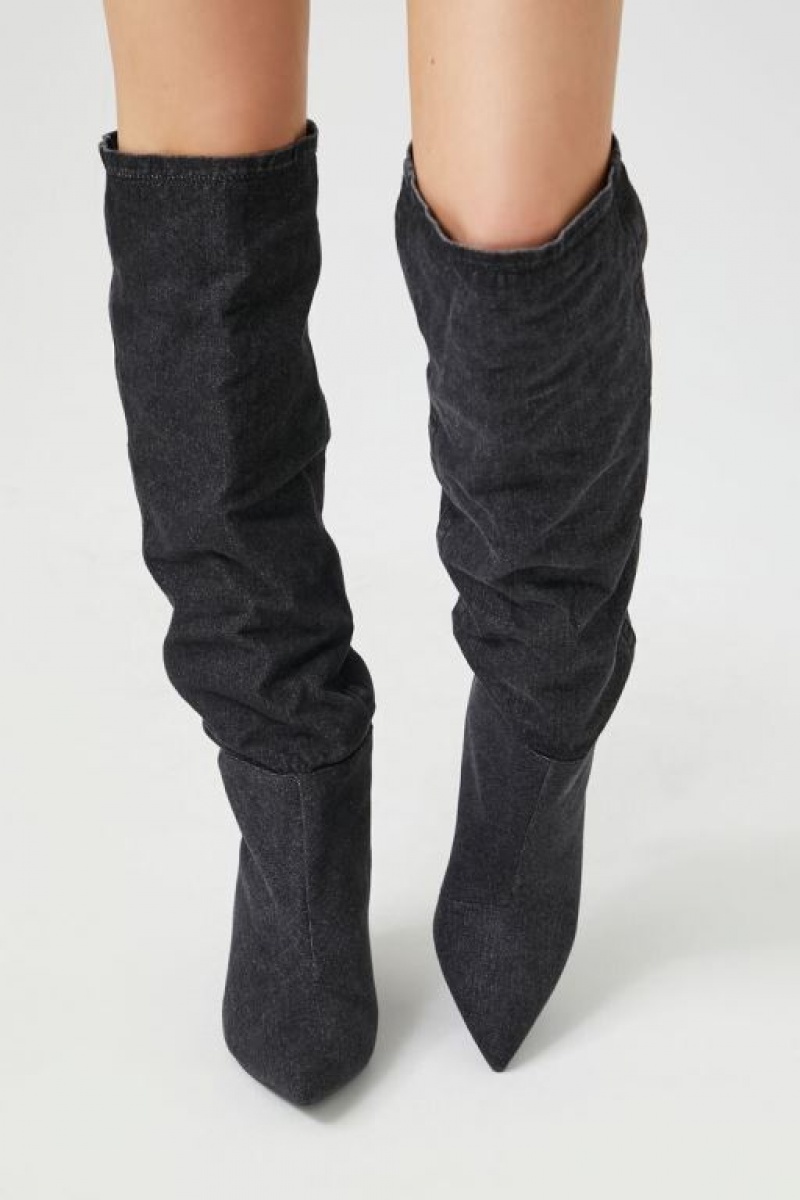 Botas Forever 21 Denim Pointed Toe Stiletto Mujer Negras | X1qlOSsd8Ii