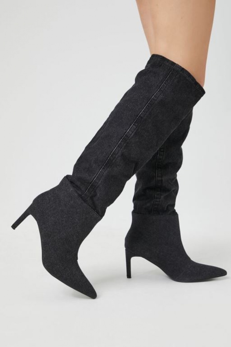 Botas Forever 21 Denim Pointed Toe Stiletto Mujer Negras | X1qlOSsd8Ii