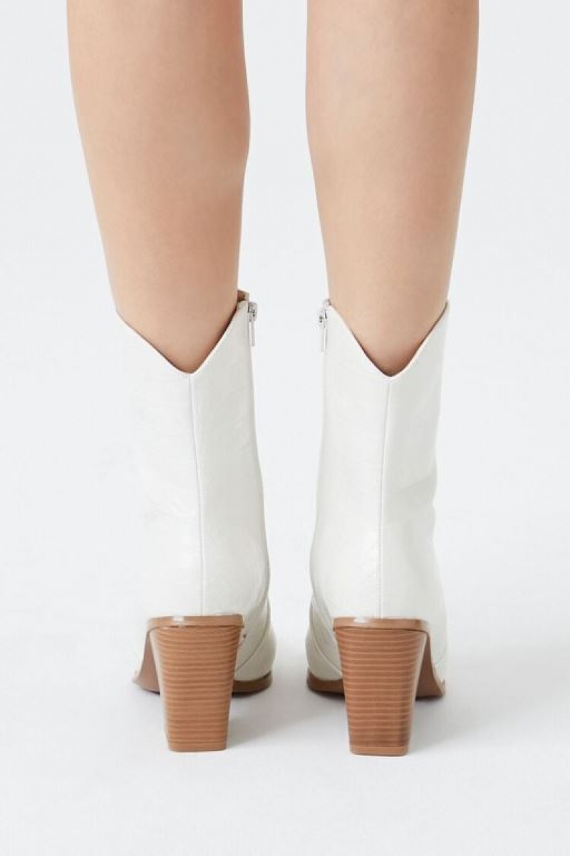 Botas Forever 21 Faux Croc Cowboy Mujer Blancas | F1hYNhZMhFW