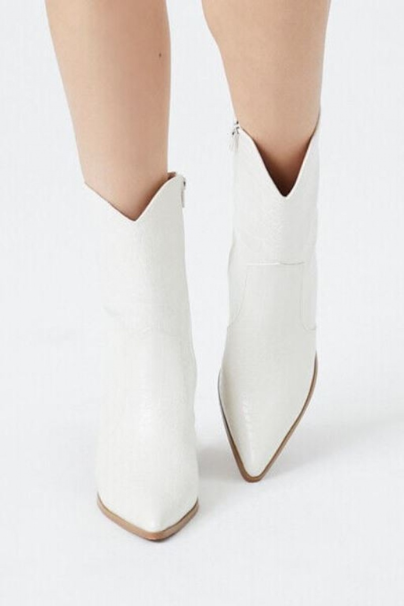 Botas Forever 21 Faux Croc Cowboy Mujer Blancas | F1hYNhZMhFW