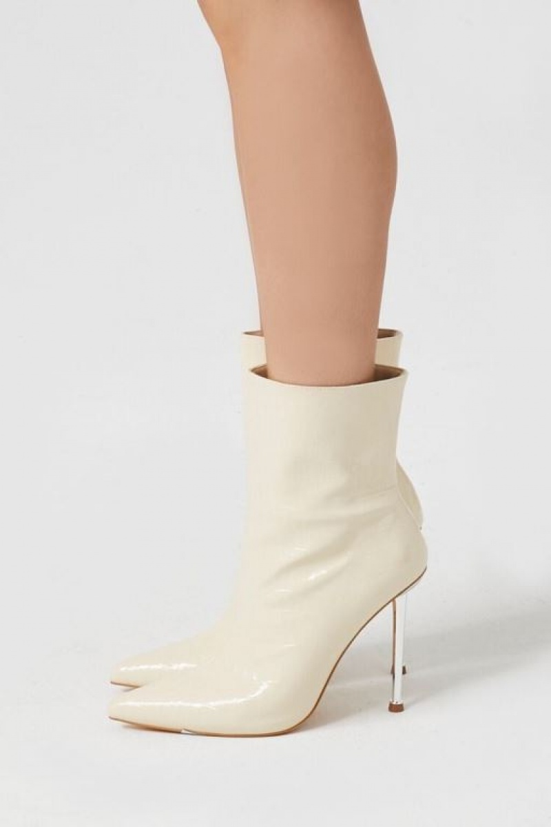 Botas Forever 21 Faux Croc Stiletto Ankle Mujer Creme | 0njKokXXTCD