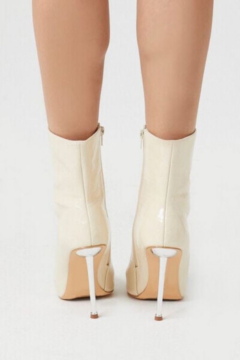 Botas Forever 21 Faux Croc Stiletto Ankle Mujer Creme | 0njKokXXTCD