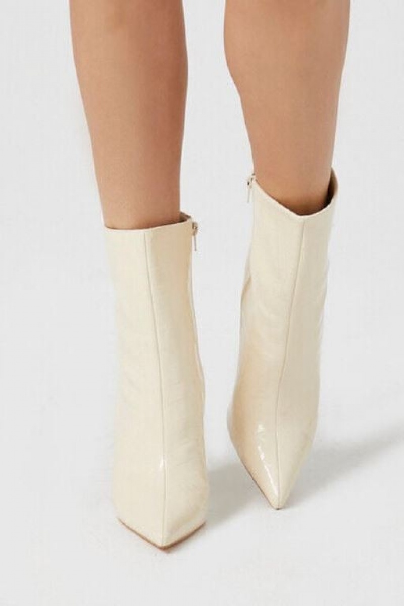 Botas Forever 21 Faux Croc Stiletto Ankle Mujer Creme | 0njKokXXTCD