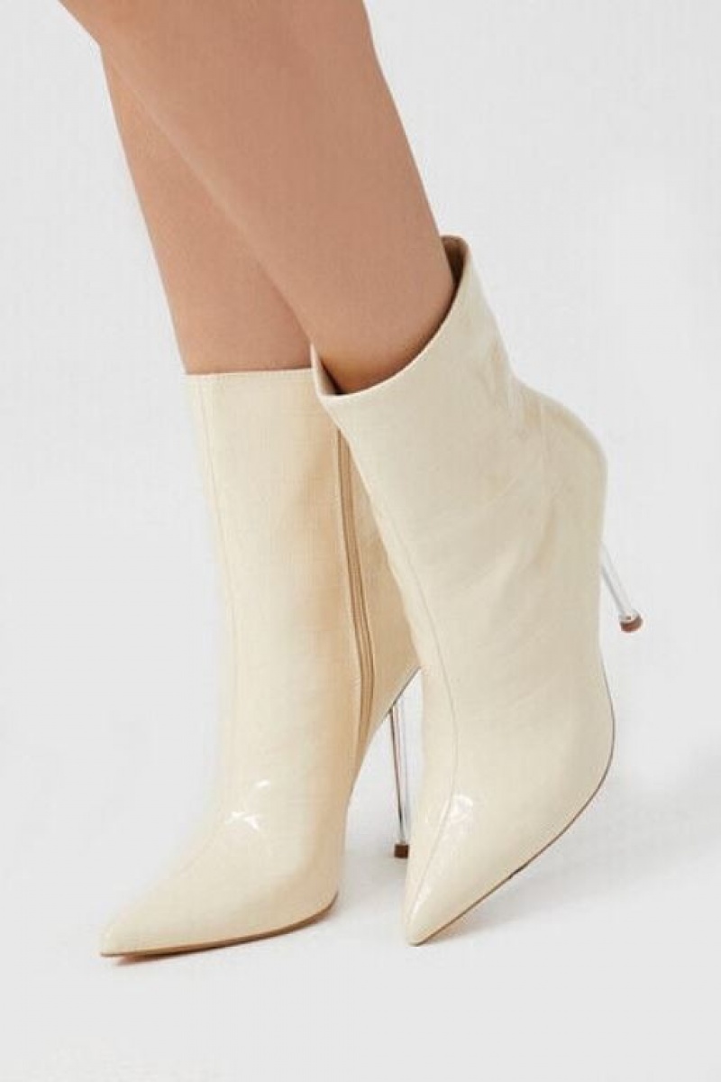 Botas Forever 21 Faux Croc Stiletto Ankle Mujer Creme | 0njKokXXTCD