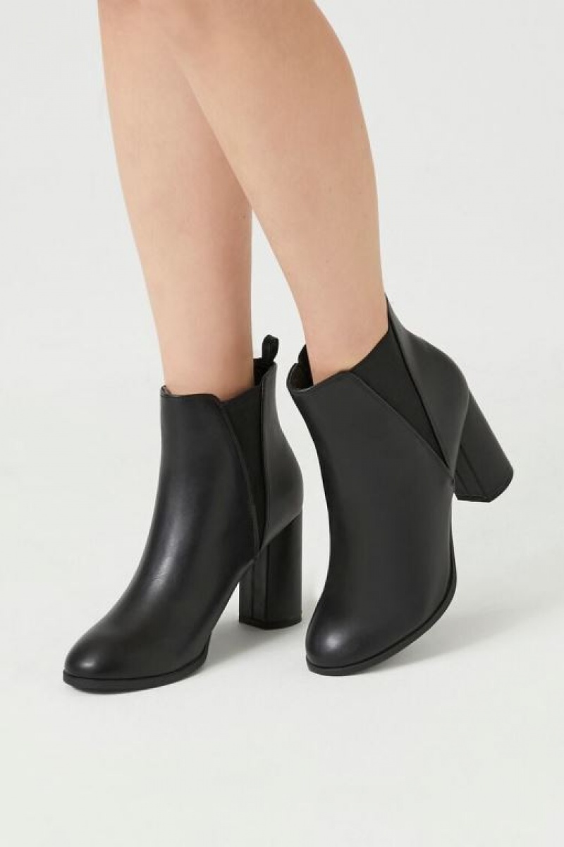 Botas Forever 21 Faux Cuero Block Heel Booties Mujer Negras | XdYtEqy3OoJ