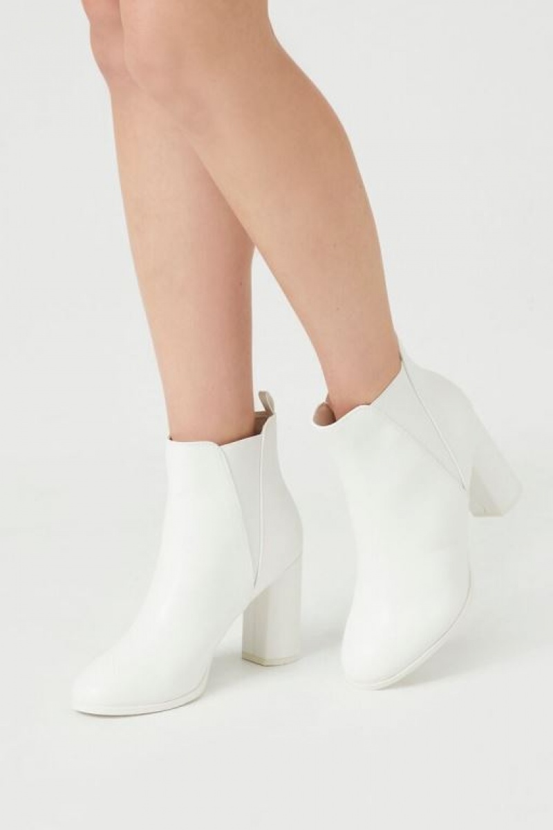 Botas Forever 21 Faux Cuero Block Heel Booties Mujer Blancas | 1SIFtsXscED