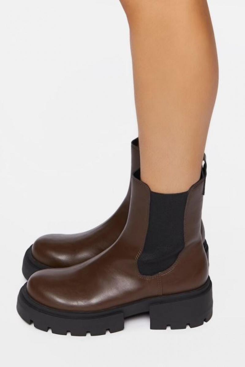 Botas Forever 21 Faux Cuero Chelsea Mujer Marrones | 9pX4y8yWuBH