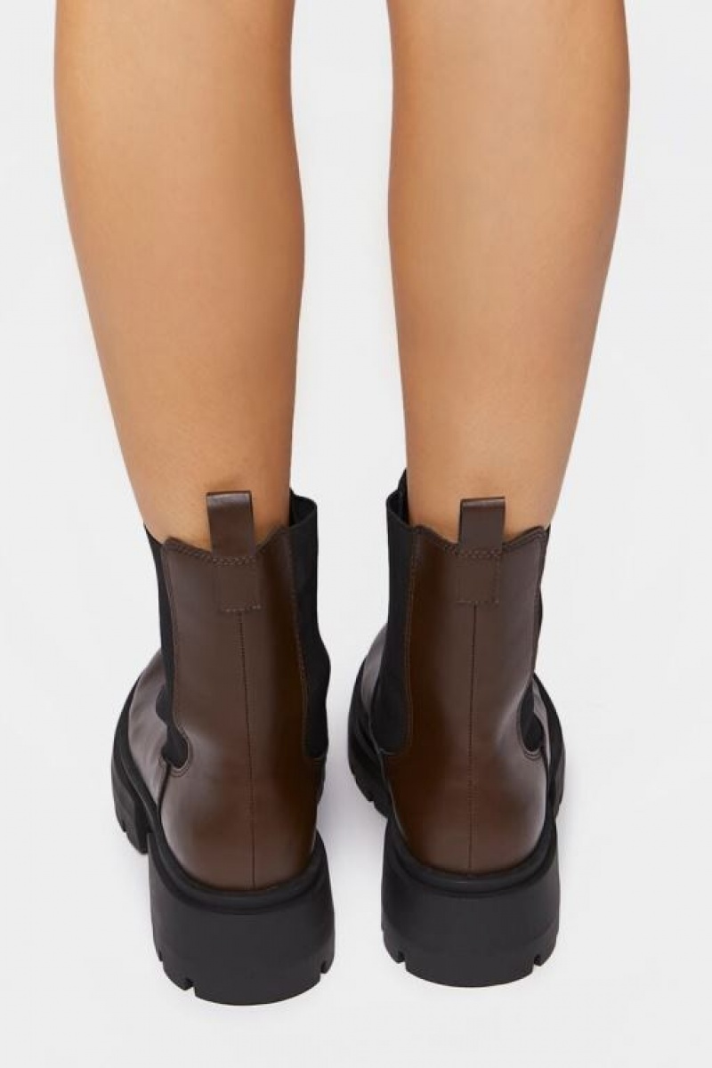 Botas Forever 21 Faux Cuero Chelsea Mujer Marrones | 9pX4y8yWuBH